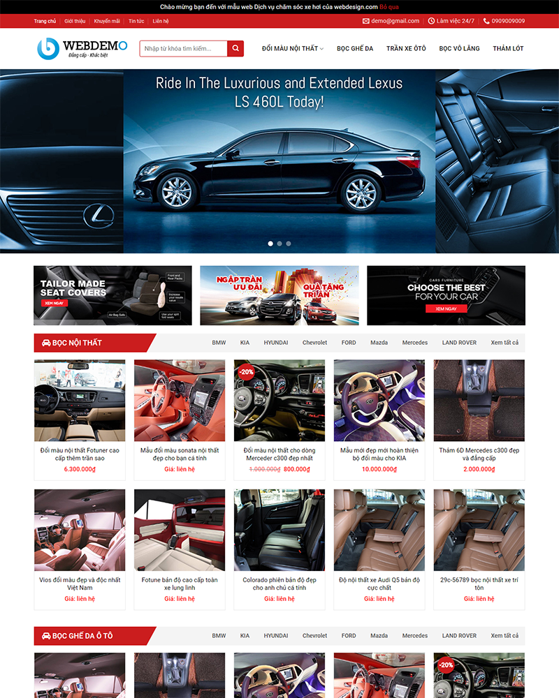 Mẫu Website Dịch Vụ Trang Trí Ô Tô - Cài Đặt Sẵn