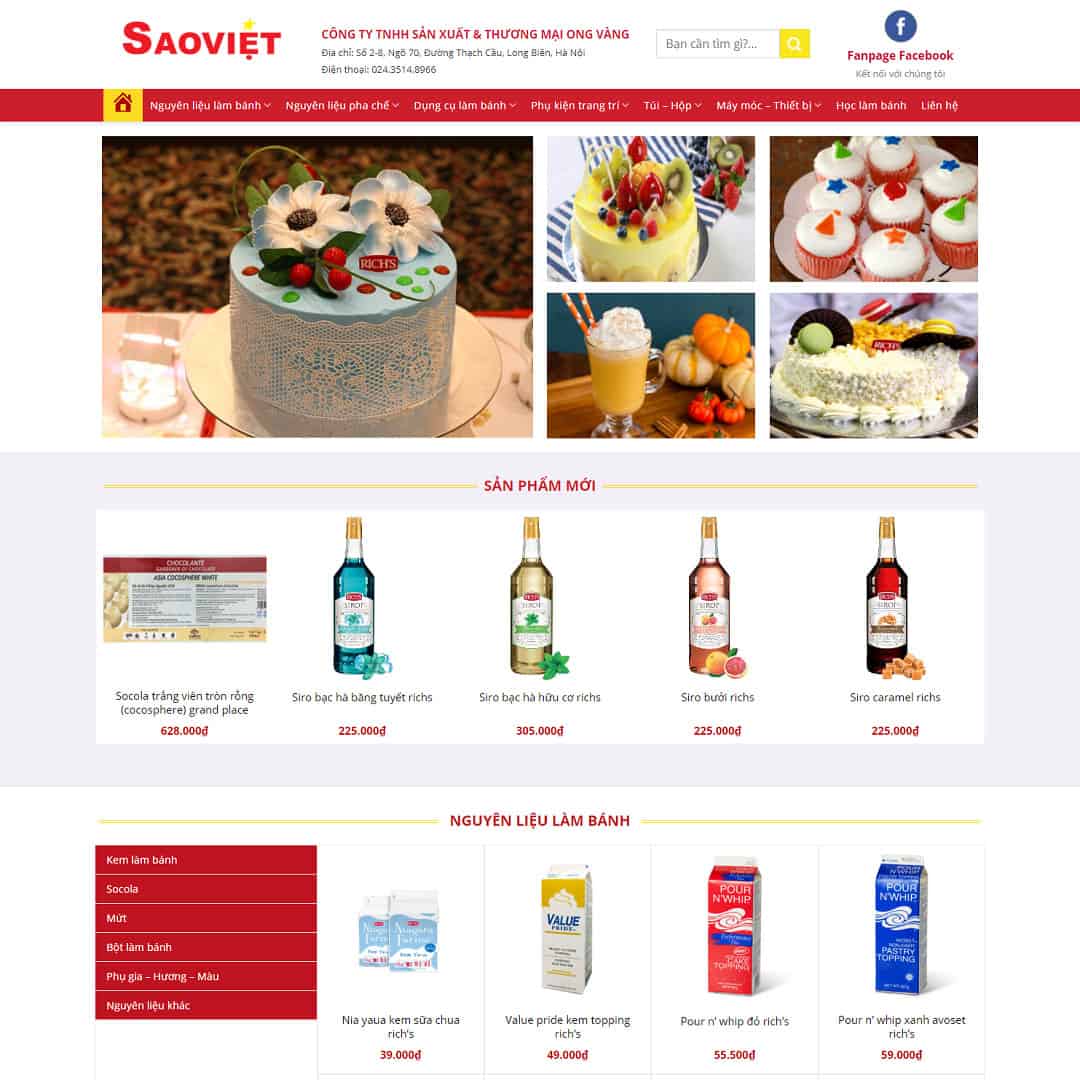 Mẫu Website Bán Nguyên Liệu Dụng Cụ Làm Bánh 03 - Shop Online - Cài Đặt Sẵn
