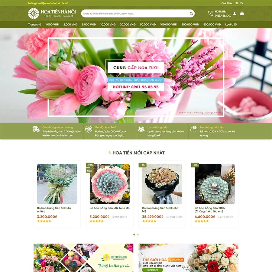 Mẫu Website Cửa Hàng Bán Hoa 06 - Hoa Tươi - Trang Trí Sự Kiện - Shop Online - Cài Đặt Sẵn