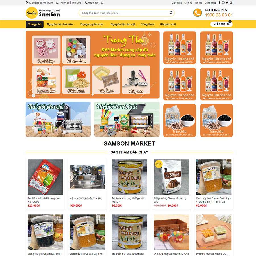 Mẫu Website Bán Nguyên Liệu Trà Sữa - Shop Online - Cài Đặt Sẵn