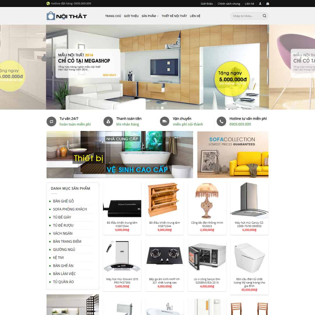 Mẫu Website Cửa Hàng Nội Thất - Shop Online - Cài Đặt Sẵn