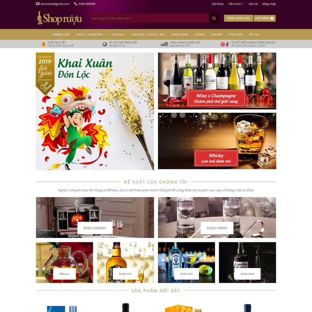 Mẫu Website Cửa Hàng Bán Rượu - Shop Online - Cài Đặt Sẵn