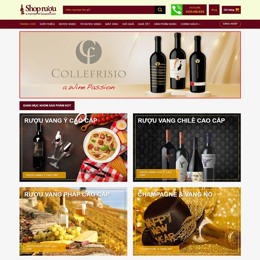 Mẫu Website Cửa Hàng Bán Rượu 02 - Rượu Vang - Rượu Ngoại - Shop Online - Cài Đặt Sẵn