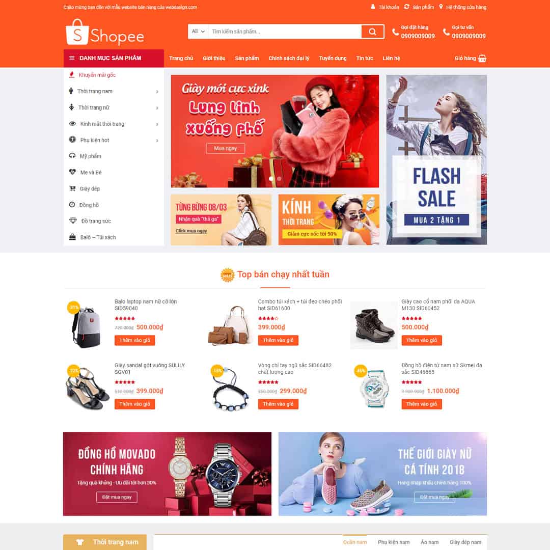 Mẫu Website Shop Thời Trang Quần Áo - Shop Online - Cài Đặt Sẵn