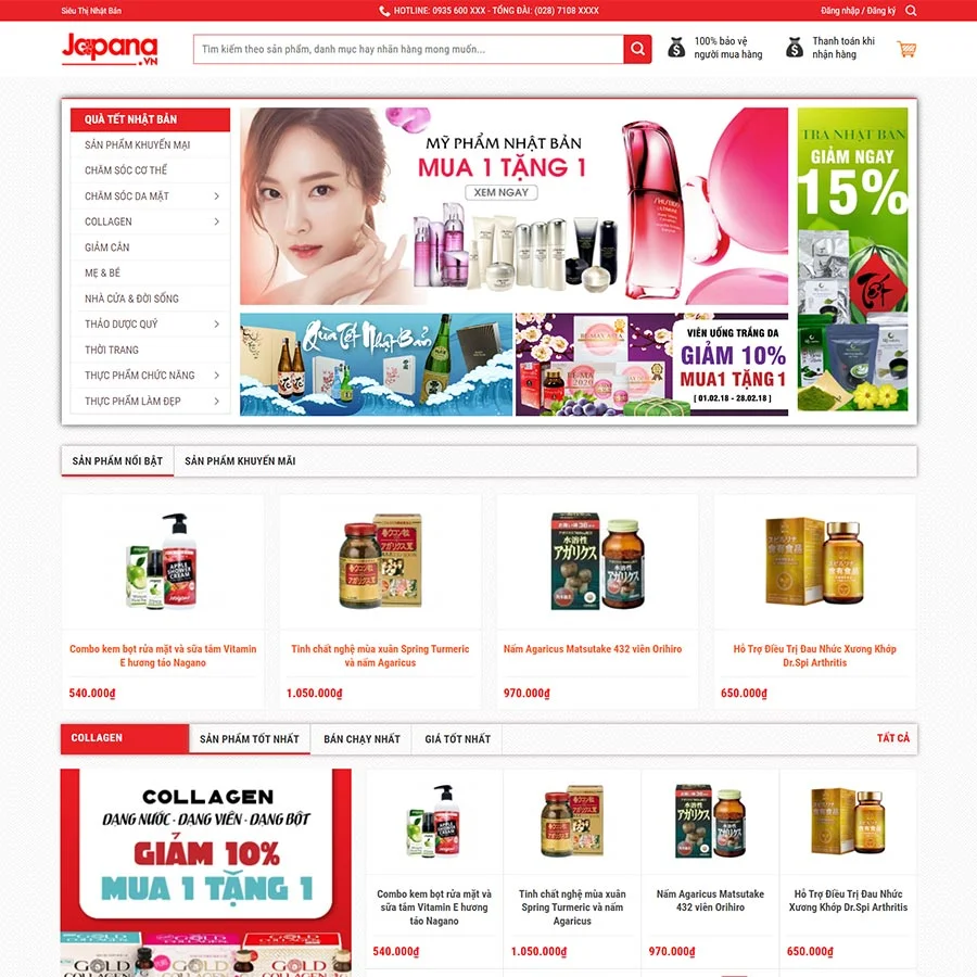 Mẫu Website Siêu Thị Hàng Nội Địa Nhật - Thực Phẩm - Gia Dụng - Shop Online - Cài Đặt Sẵn