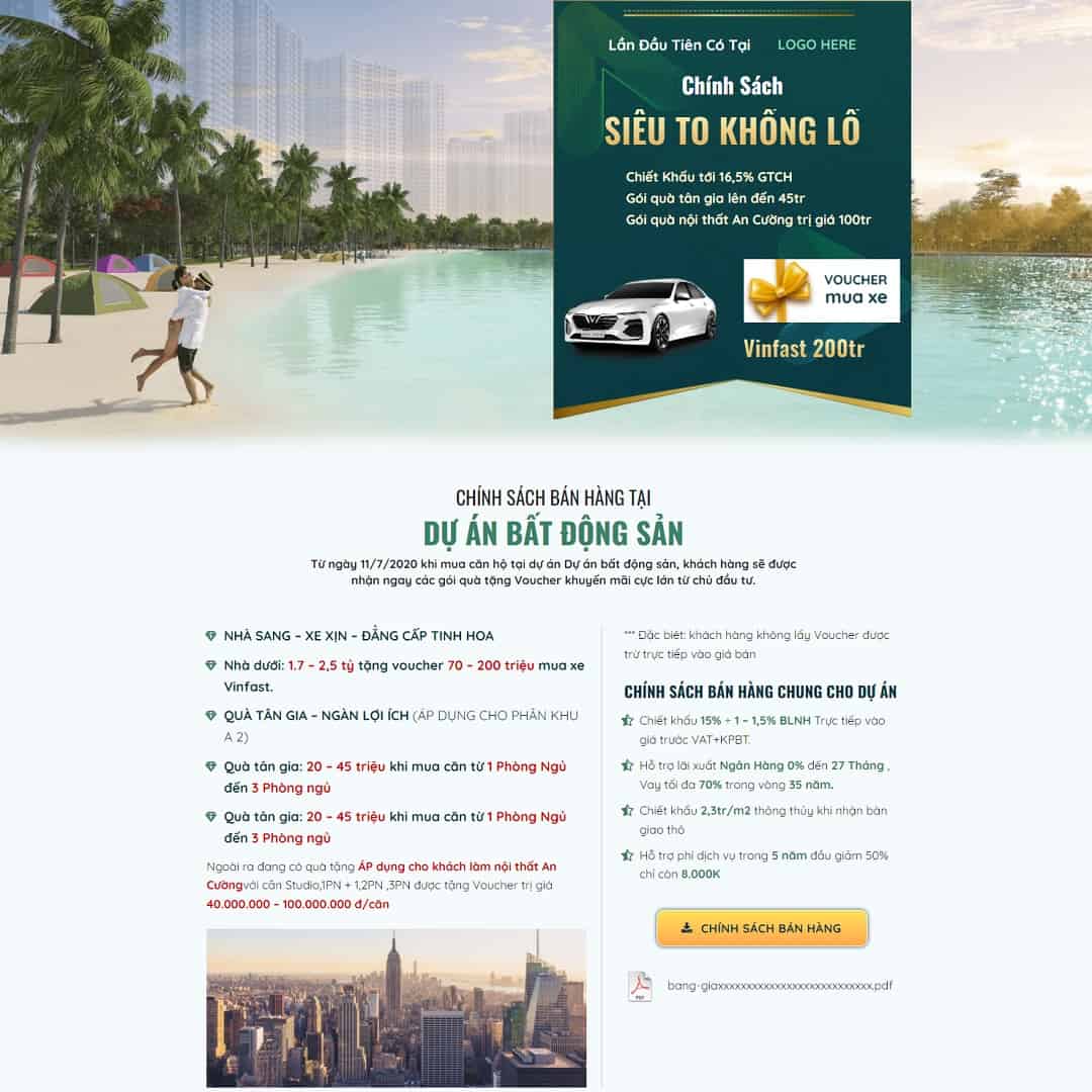 Mẫu Website Landing Page Dự Án Bất Động Sản - Cài Đặt Sẵn
