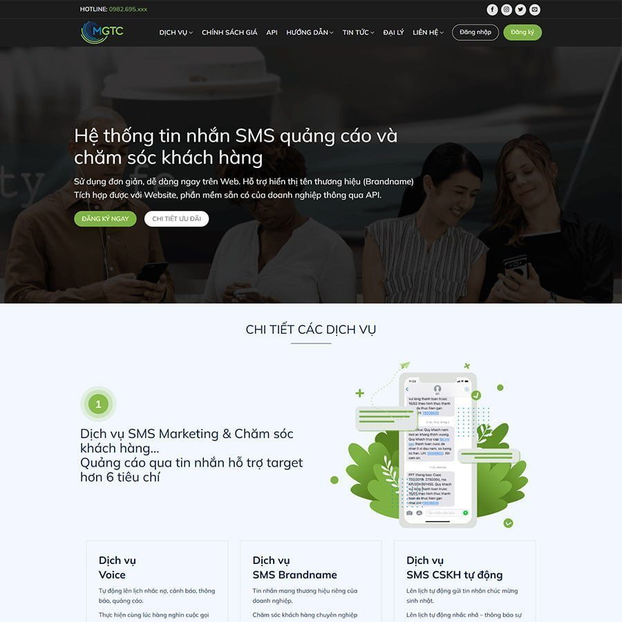 Mẫu Website Tổng Đài Tin Nhắn SMS - SMS Marketing - Cài Đặt Sẵn