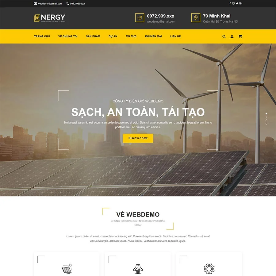 Mẫu Website Điện Năng Lượng Mặt Trời 03 - Thi Công - Lắp Đặt - Cài Đặt Sẵn