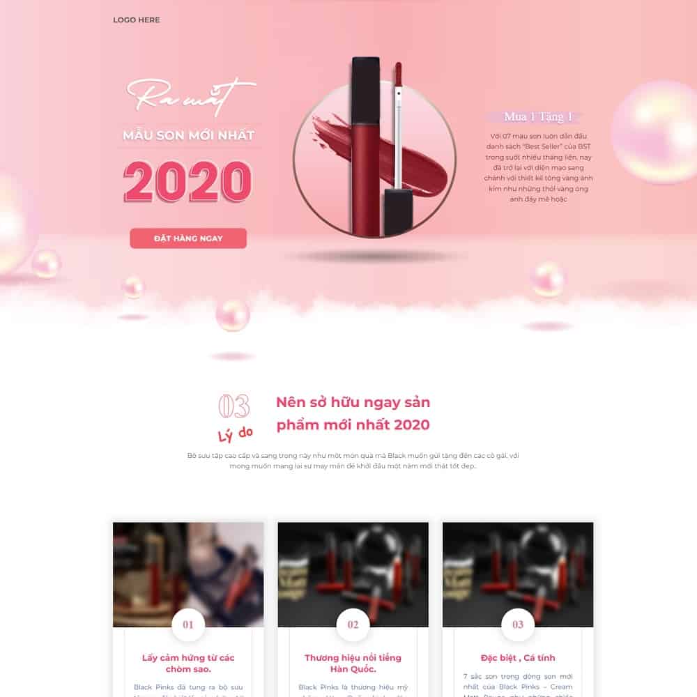 Mẫu Website Landing Page Son Dưỡng Môi - Mỹ Phẩm - Shop Online - Cài Đặt Sẵn