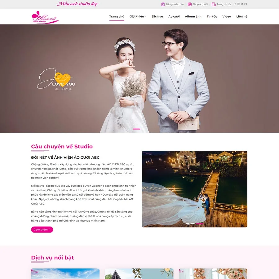 Mẫu Website Studio Chụp Ảnh Cưới 06 - Nhiếp Ảnh - Quay Phim Sự Kiện - Cài Đặt Sẵn