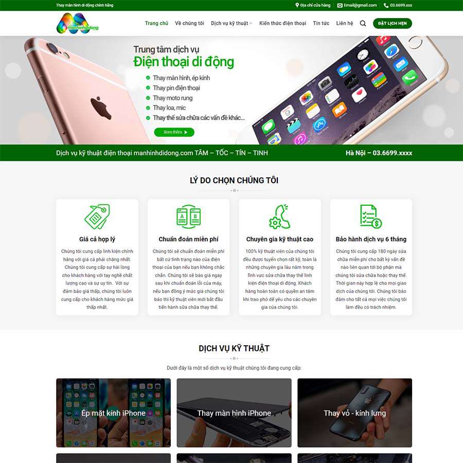 Mẫu Website Sửa Màn Hình Điện Thoại - Cài Đặt Sẵn