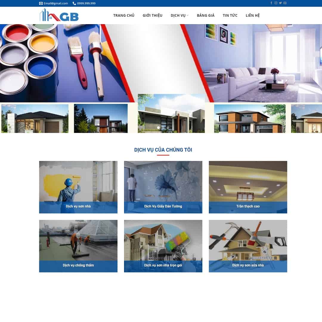 Mẫu Website Dịch Vụ Sơn Nhà Sửa Nhà - Cài Đặt Sẵn