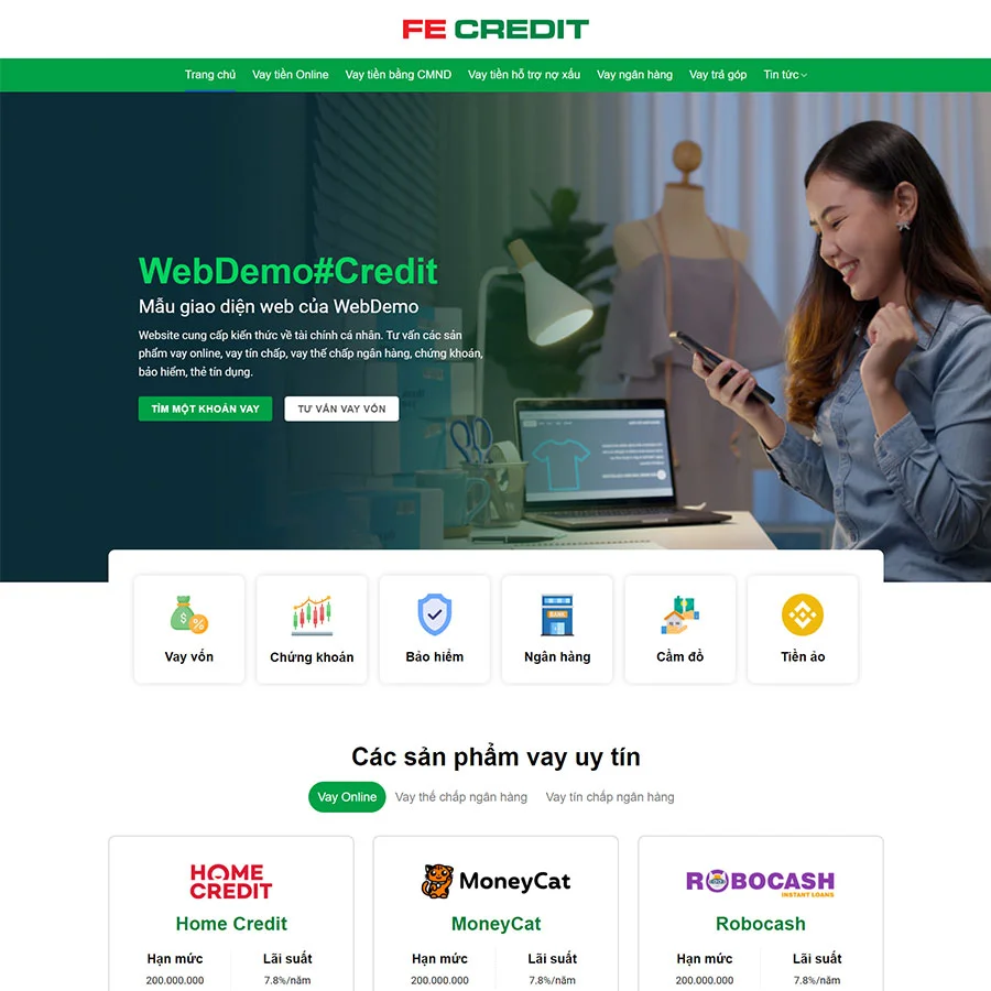 Mẫu Website Vay Vốn Tài Chính 03 - Tín Dụng Cá Nhân - Doanh Nghiệp - Cài Đặt Sẵn
