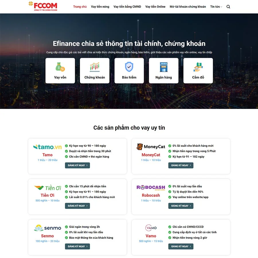 Mẫu Website Vay Vốn Tài Chính 04 - Cho Vay - Hỗ Trợ Tài Chính - Cài Đặt Sẵn