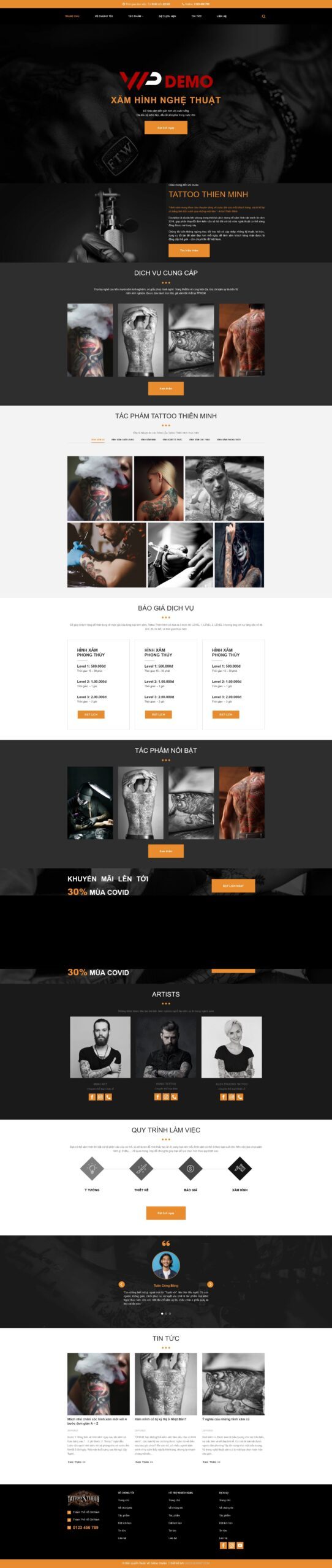 Mẫu Website Trung Tâm Xăm Hình Tattoo - Thẩm Mỹ - Cài Đặt Sẵn