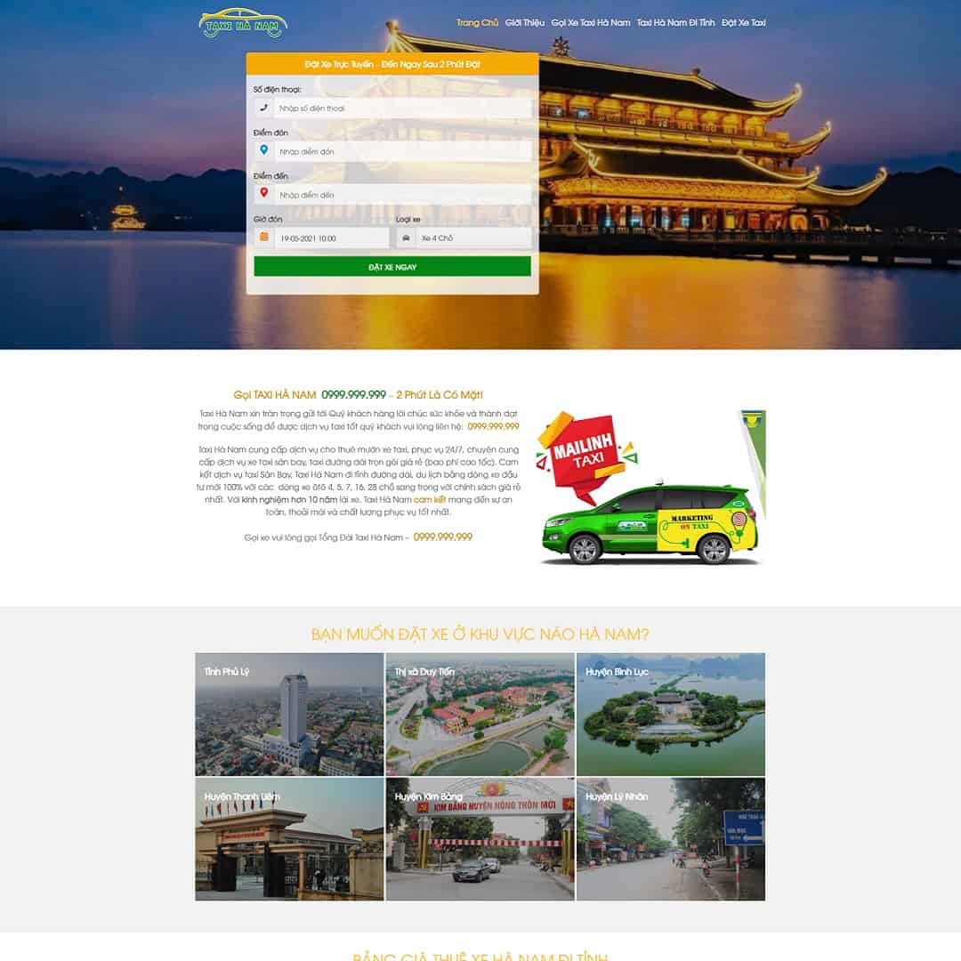 Mẫu Website Landing Page Dịch Vụ Taxi - Cài Đặt Sẵn