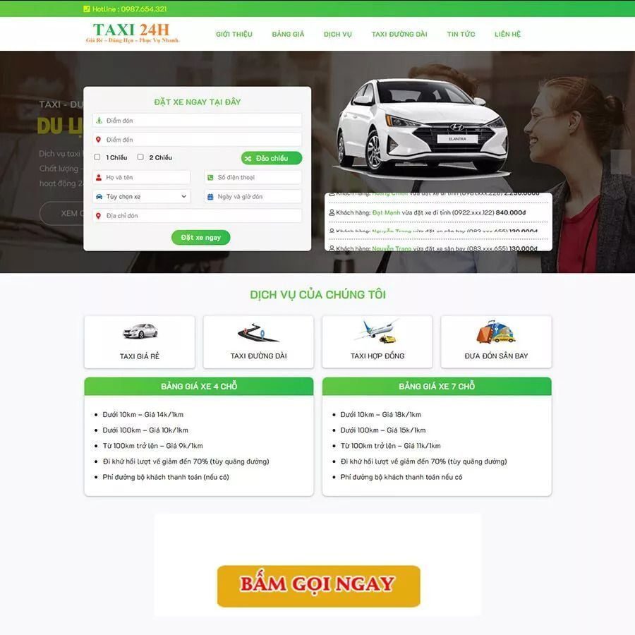 Mẫu Website Dịch Vụ Taxi 02 - Thuê Xe - Vận Chuyển - Cài Đặt Sẵn