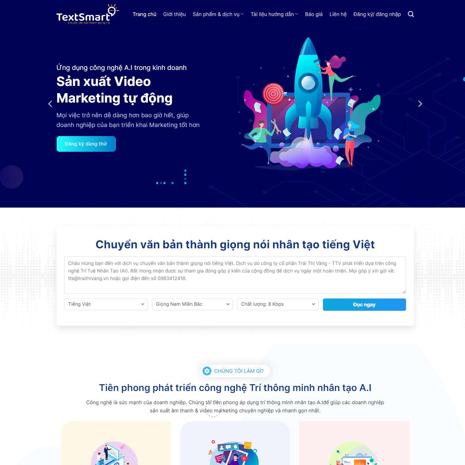 Mẫu Website Dịch Vụ Chuyển Văn Bản Thành Giọng Nói - Công Nghệ AI - Cài Đặt Sẵn