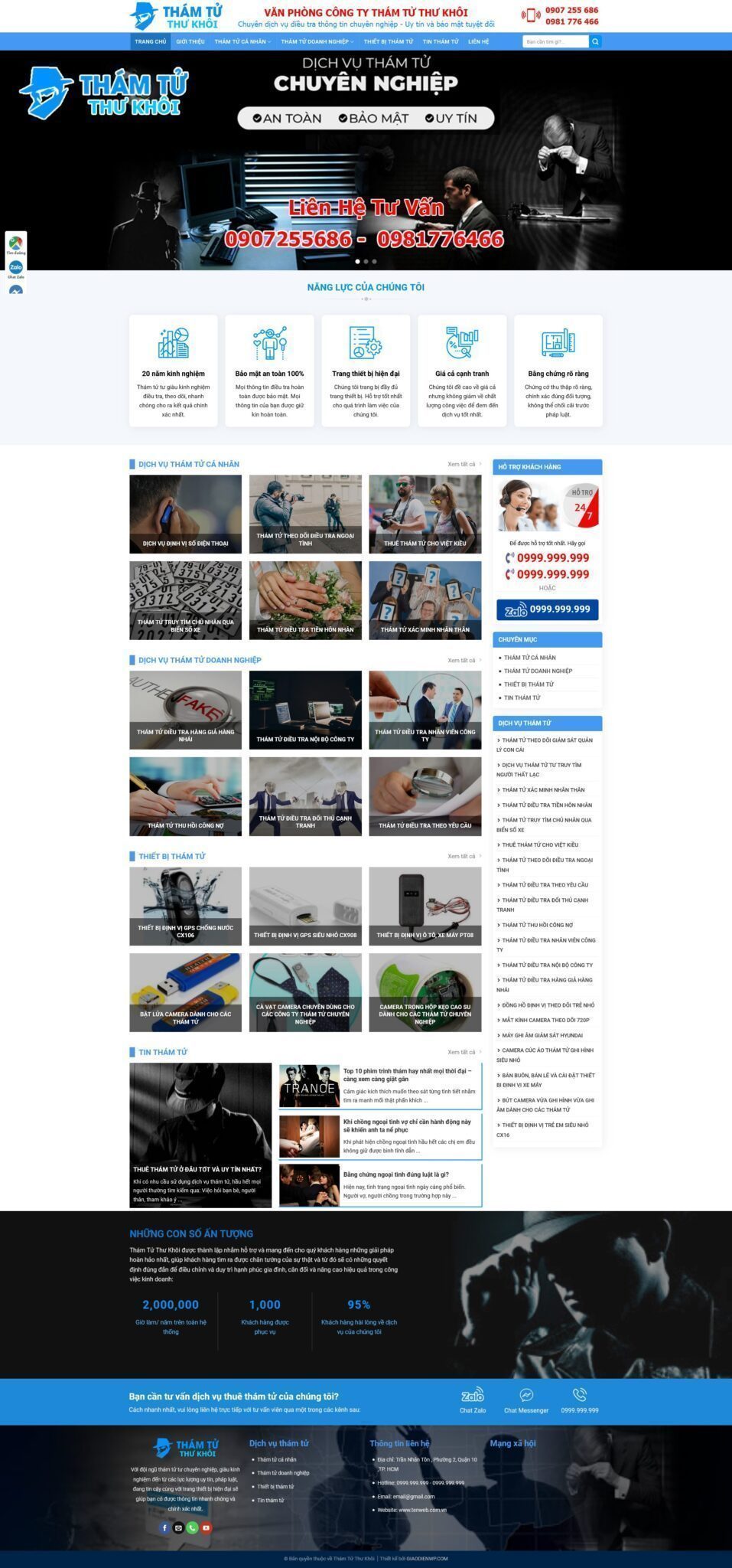 Mẫu Website Dịch Vụ Thám Tử - Điều Tra - Cài Đặt Sẵn