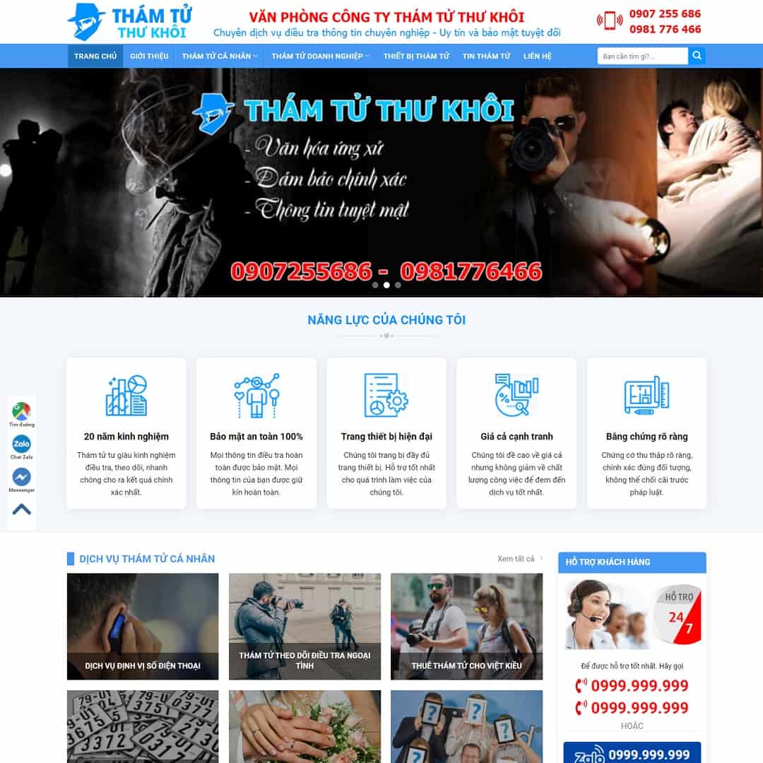 Mẫu Website Công Ty Dịch Vụ Thám Tử - Cài Đặt Sẵn
