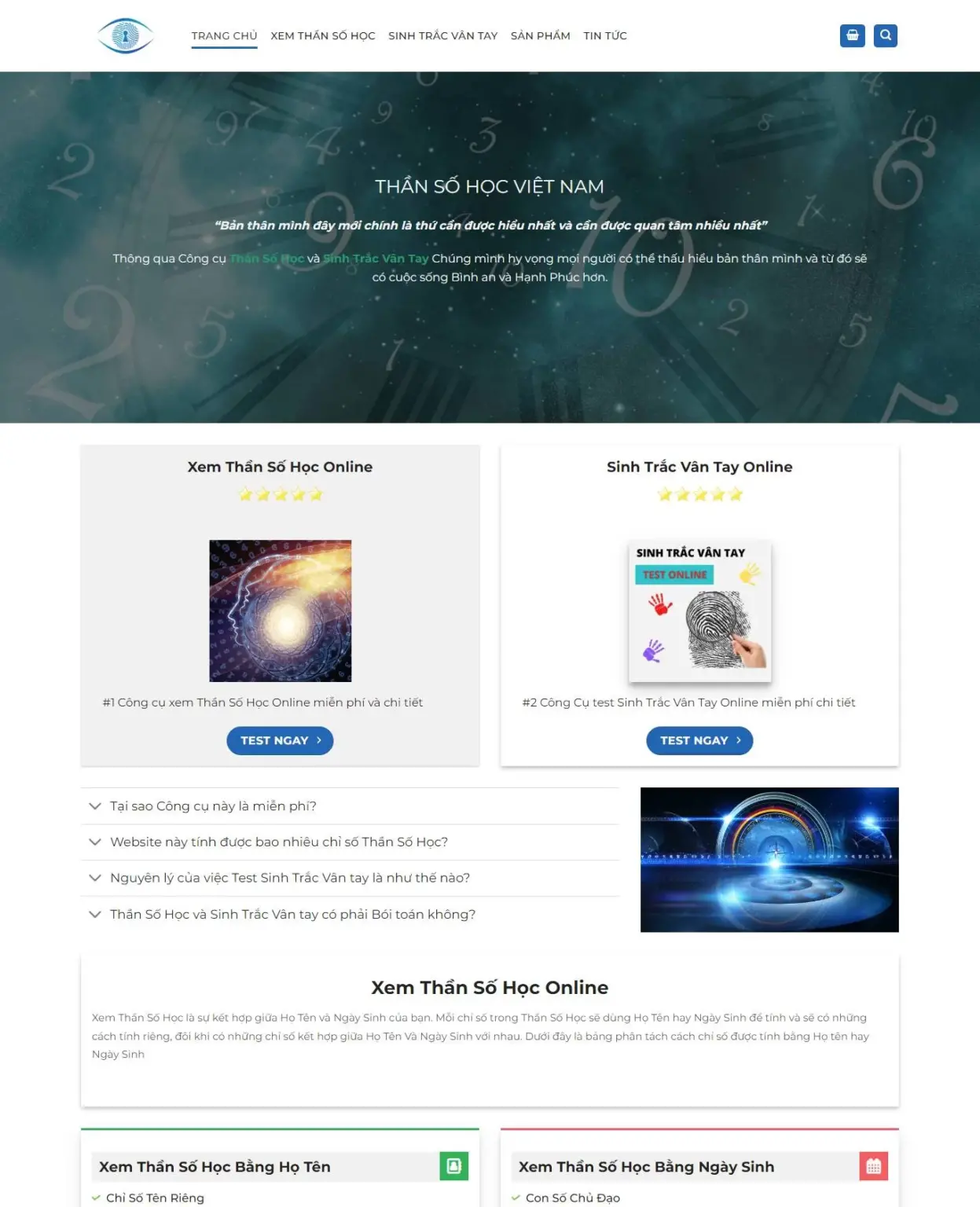 Mẫu Website Dịch Vụ Thần Số Học - Cài Đặt Sẵn