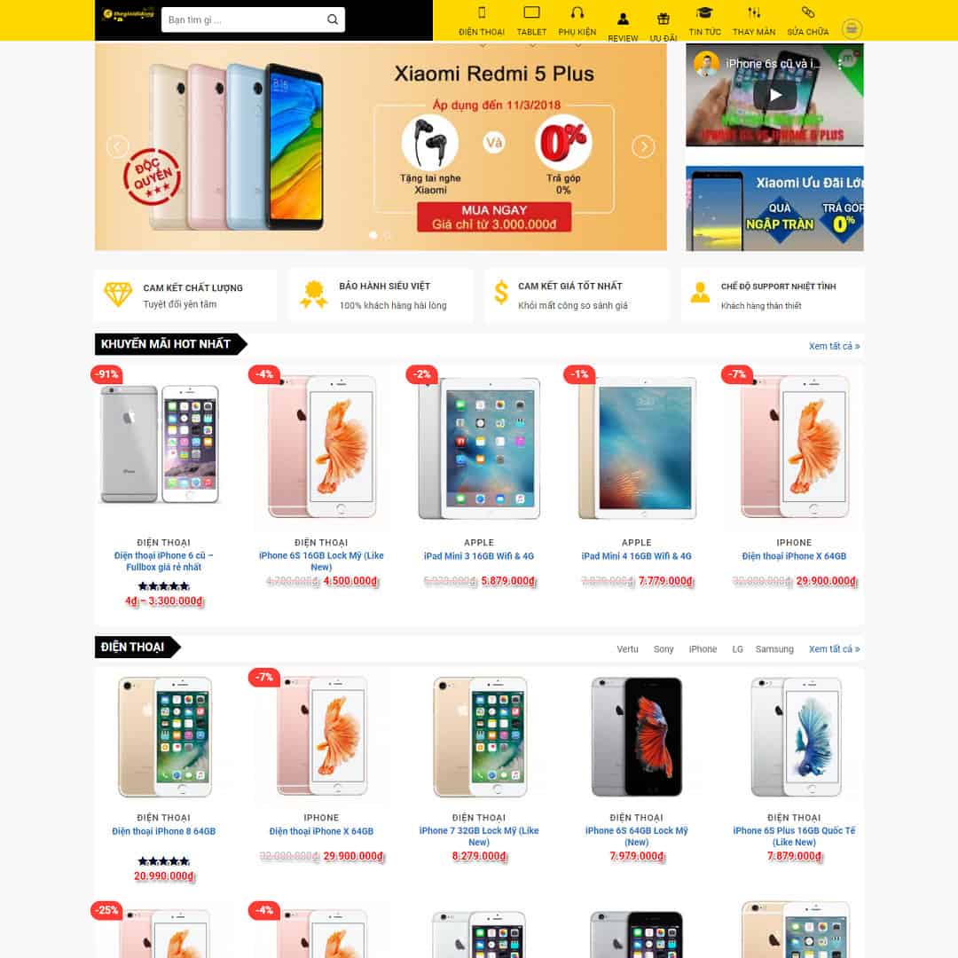 Mẫu Website Cửa Hàng Điện Thoại Điện Tử - Shop Online - Cài Đặt Sẵn