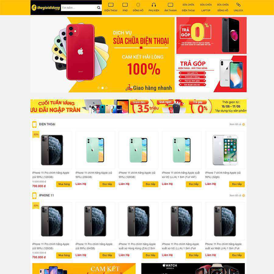 Mẫu Website Cửa Hàng Điện Thoại Thế Giới Di Động - Shop Online - Cài Đặt Sẵn