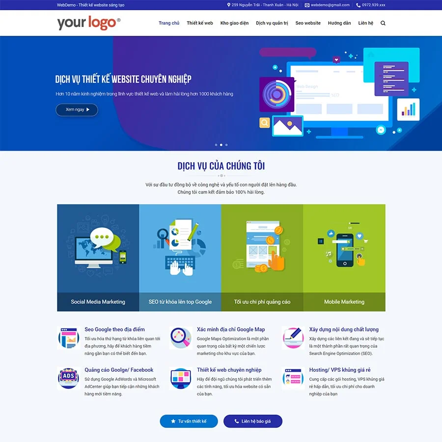 Mẫu Website Công Ty Thiết Kế Website 05 - Dịch Vụ Thiết Kế Lập Trình Web - Giới Thiệu Doanh Nghiệp - Cài Đặt Sẵn