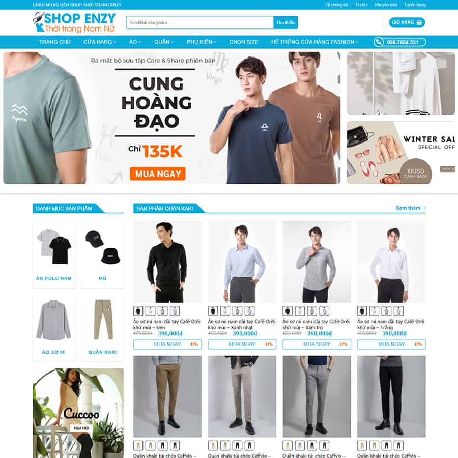 Mẫu Website Bán Quần Áo Thời Trang Nam - Shop Online - Cài Đặt Sẵn