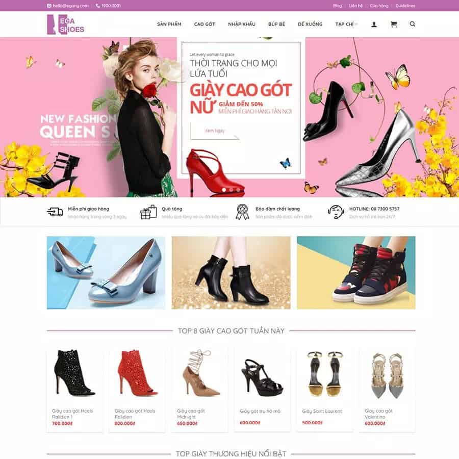 Mẫu Website Bán Giày Nữ Thời Trang - Shop Online - Cài Đặt Sẵn