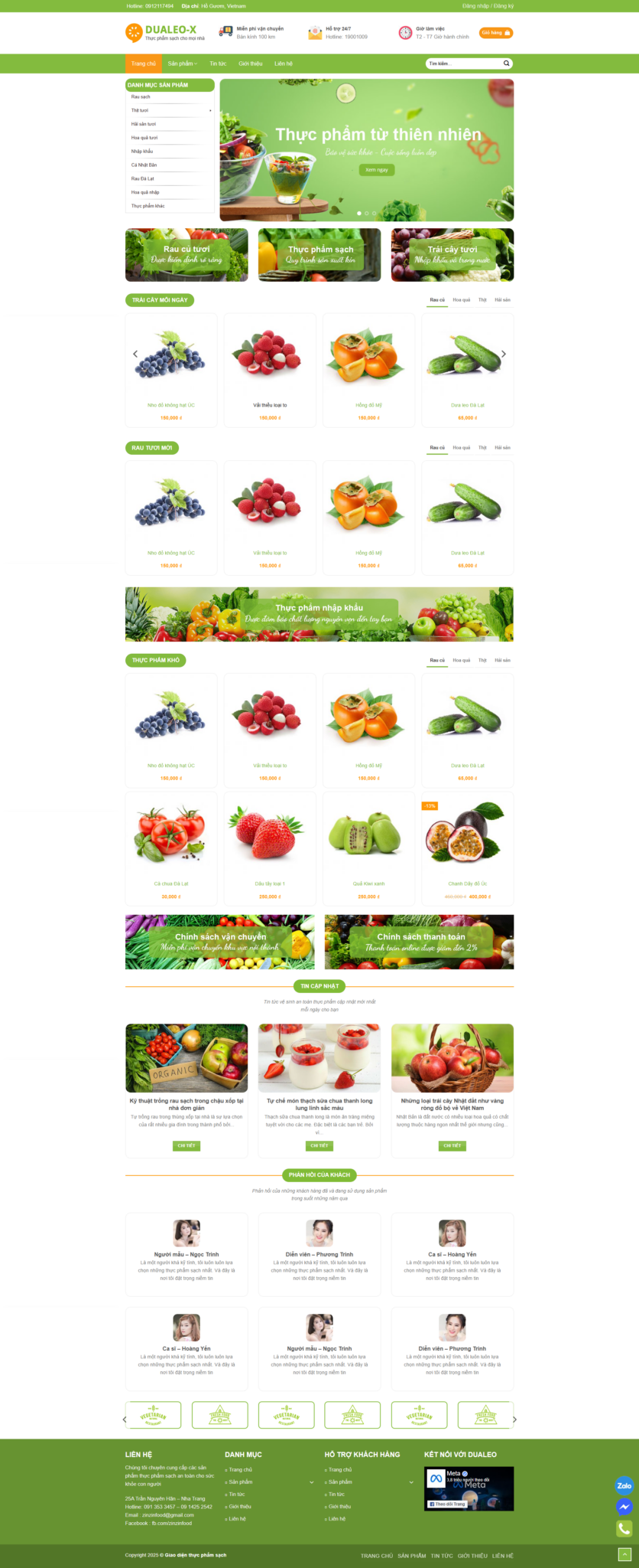 Mẫu Website Thực Phẩm Sạch 02 - Shop Online - Cài Đặt Sẵn