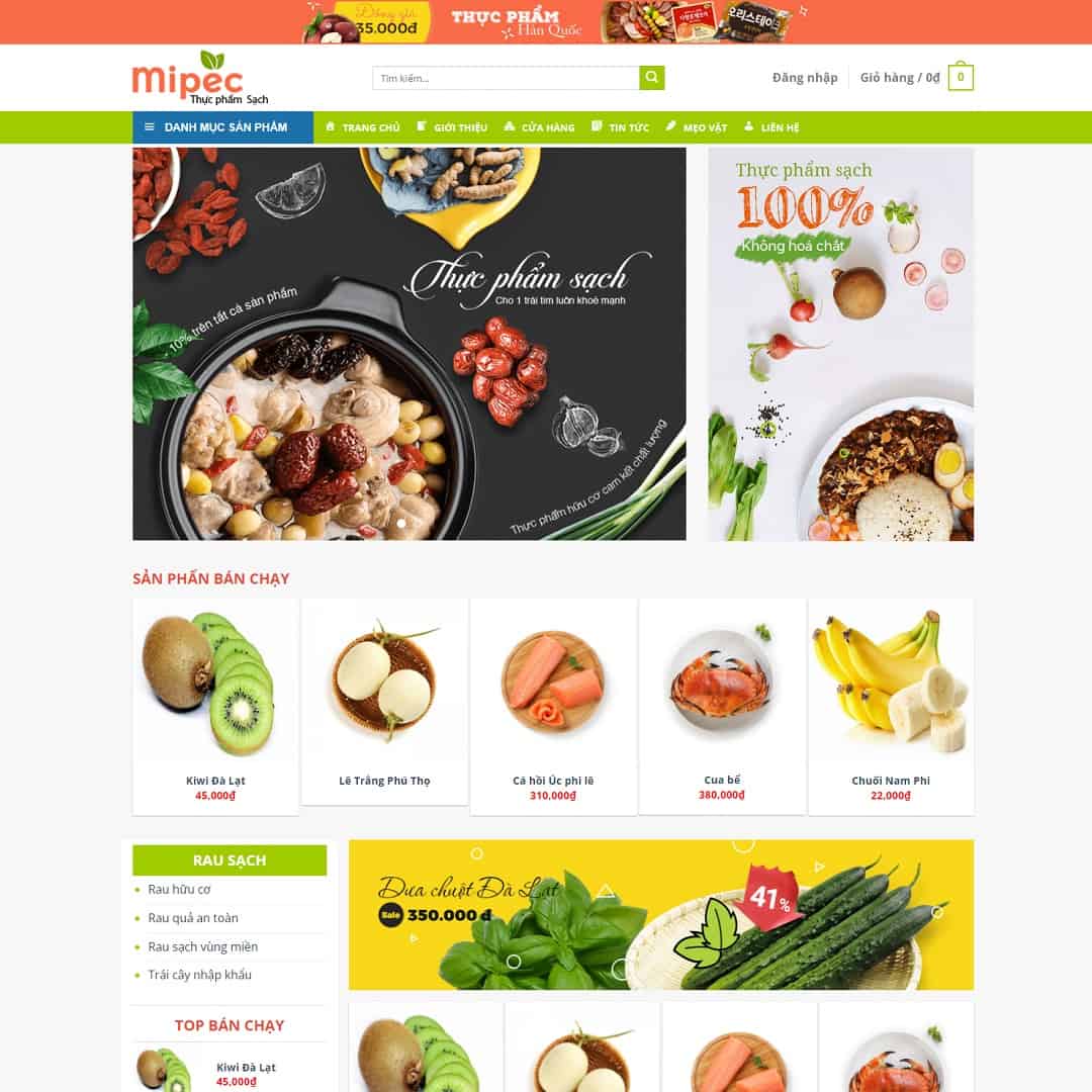 Mẫu Website Thực Phẩm Rau Củ Quả - Nông Sản Sạch - Shop Online - Cài Đặt Sẵn