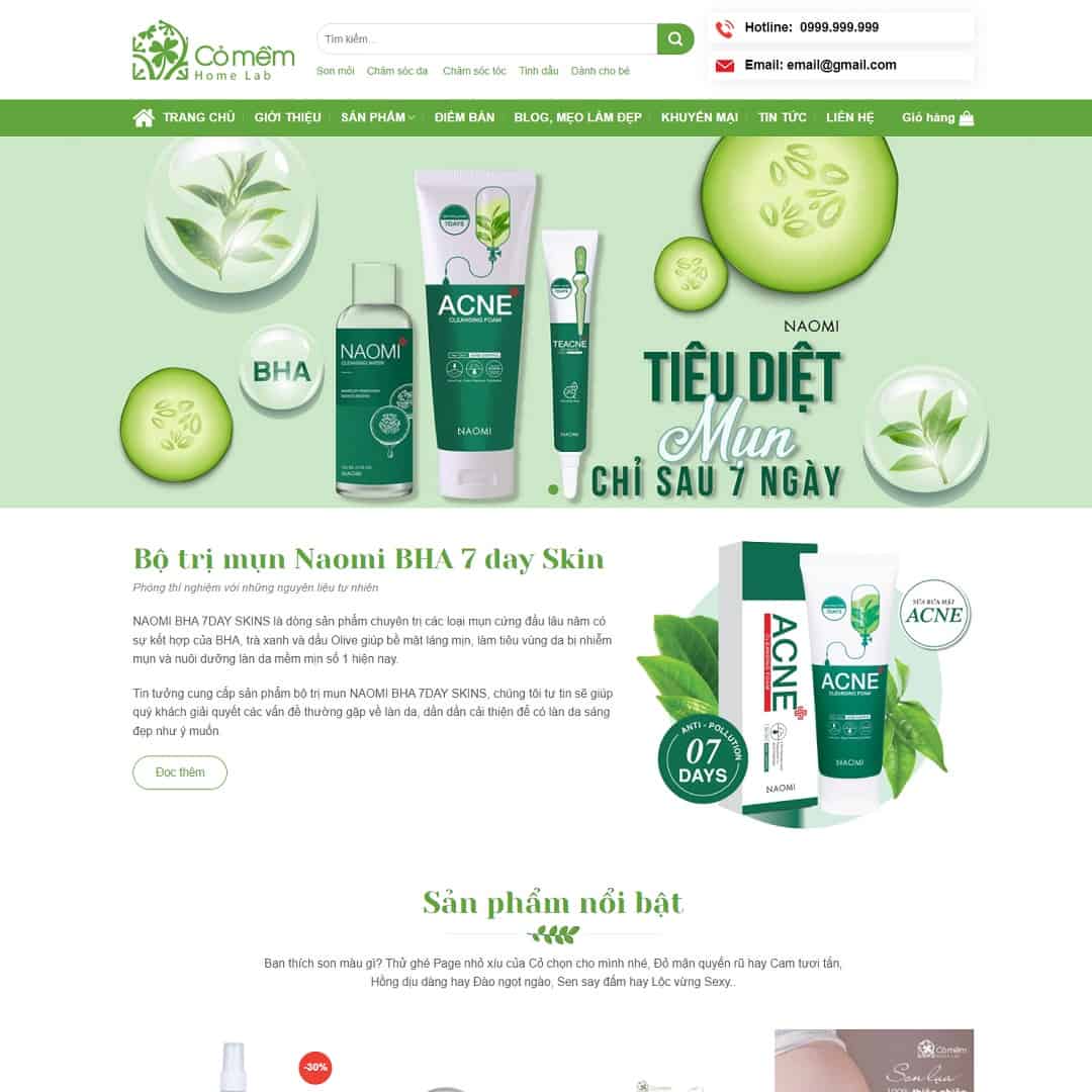 Mẫu Website Mỹ Phẩm Trị Mụn - Chăm Sóc Da - Shop Online - Cài Đặt Sẵn