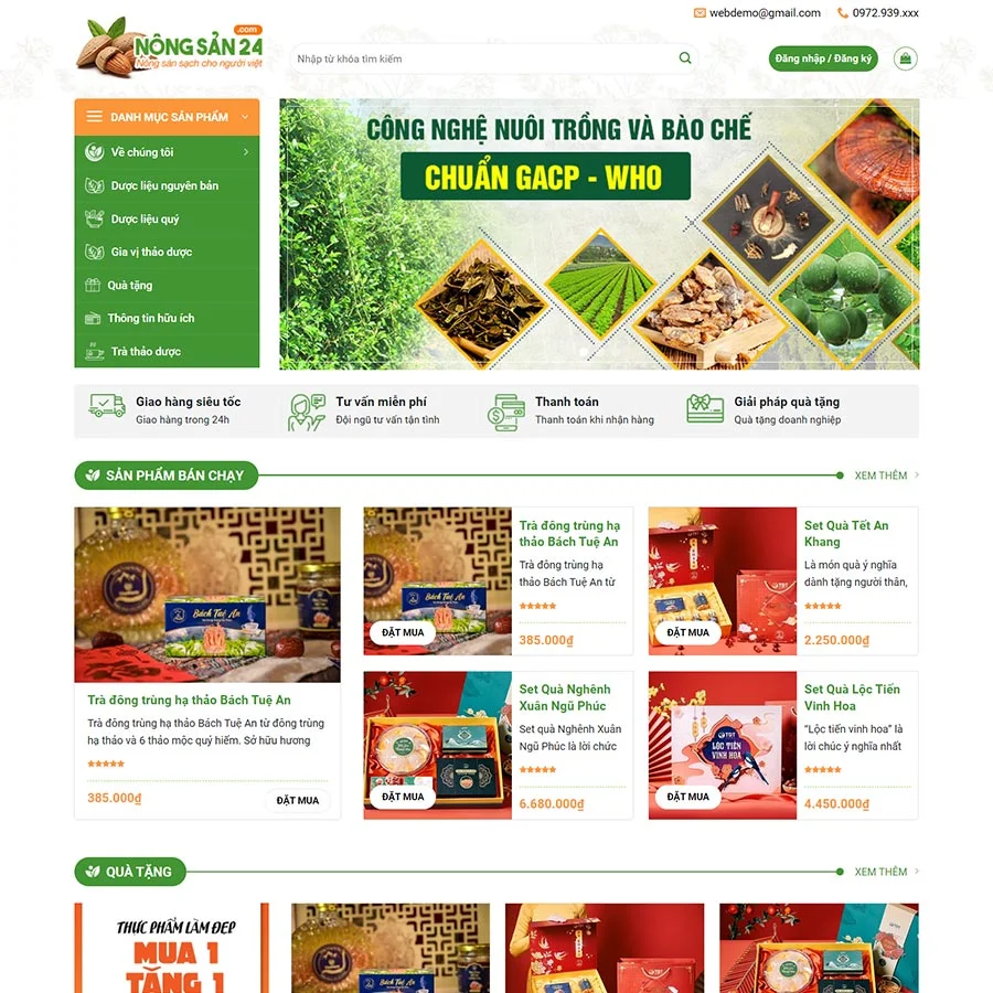 Mẫu Website Thực Phẩm 25 - Shop Online - Cài Đặt Sẵn