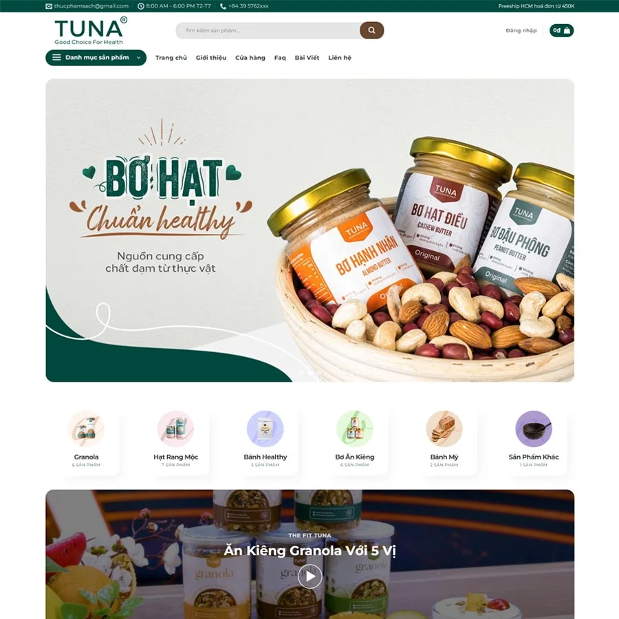 Mẫu Website Thực Phẩm Sạch - Shop Online - Cài Đặt Sẵn