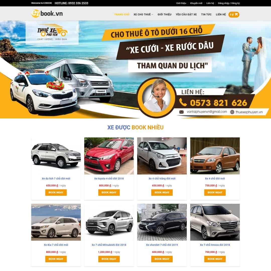Mẫu Website Dịch Vụ Thuê Xe Du Lịch - Cài Đặt Sẵn