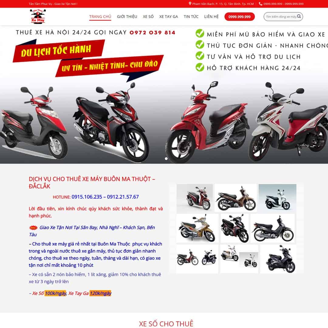 Mẫu Website Dịch Vụ Cho Thuê Xe Máy - Cài Đặt Sẵn
