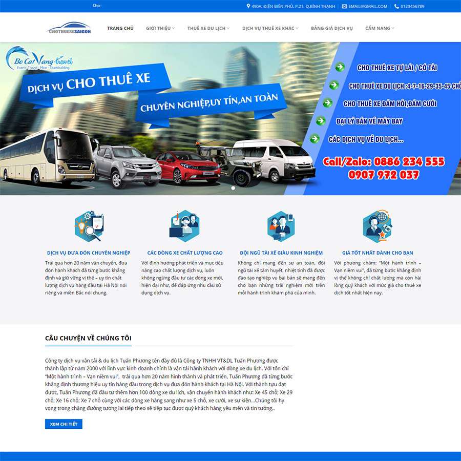Mẫu Website Dịch Vụ Thuê Xe 03 - Dịch vụ vận tải - Cài Đặt Sẵn