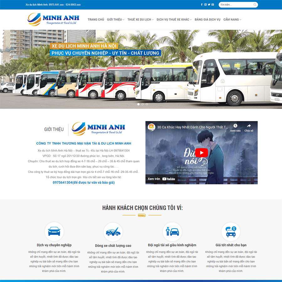 Mẫu Website Dịch Vụ Thuê Xe 05 - Dịch vụ vận tải - Cài Đặt Sẵn
