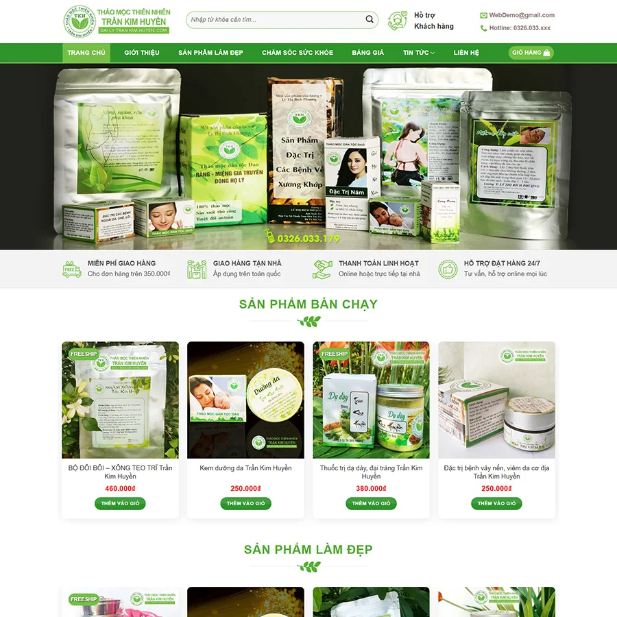 Mẫu Website Dược Phẩm Thuốc Nam 02 - Shop Online - Cài Đặt Sẵn