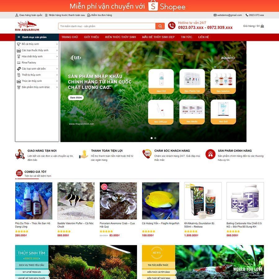 Mẫu Website Thủy Sinh Cá Cảnh - Shop Online - Cài Đặt Sẵn