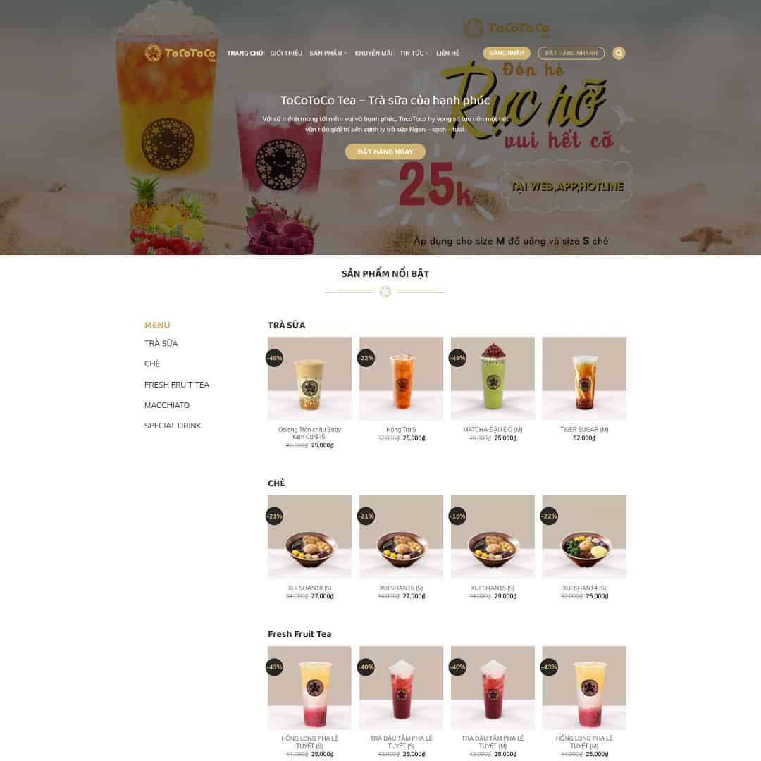 Mẫu Website Cửa Hàng Trà Sữa - Shop Online - Cài Đặt Sẵn