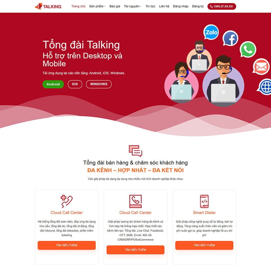 Mẫu Website Tổng Đài Call Center - Dịch Vụ CSKH - Cài Đặt Sẵn