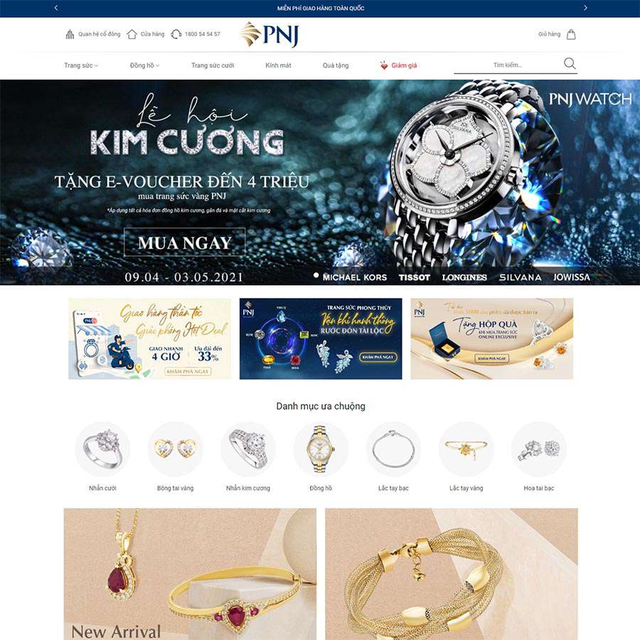 Mẫu Website Bán Vàng Bạc Trang Sức - Shop Online - Cài Đặt Sẵn