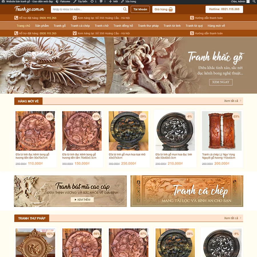 Mẫu Website Bán Tranh Gỗ Điêu Khắc - Shop Online - Cài Đặt Sẵn