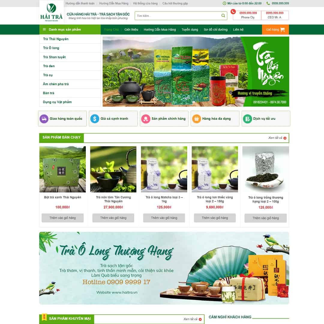 Mẫu Website Bán Trà Xanh - Shop Online - Cài Đặt Sẵn