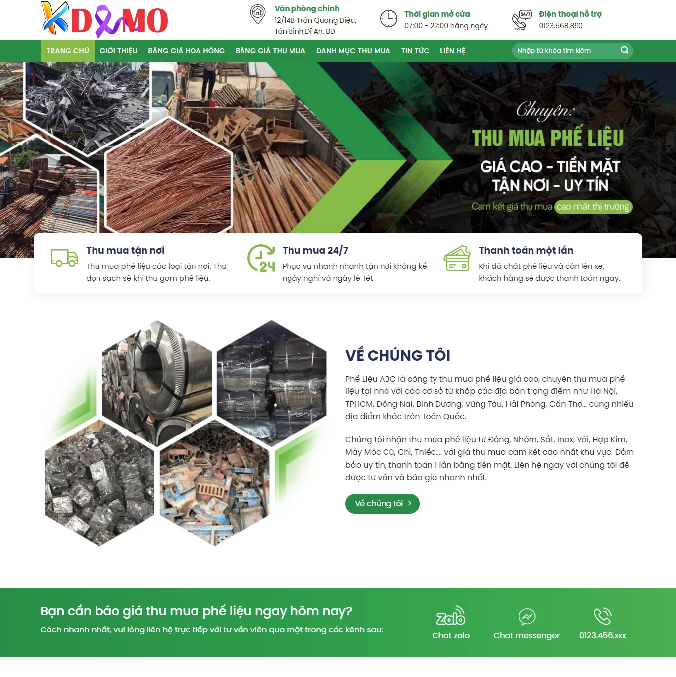Mẫu Website Thu Mua Đồng Nát Phế Liệu - Cài Đặt Sẵn
