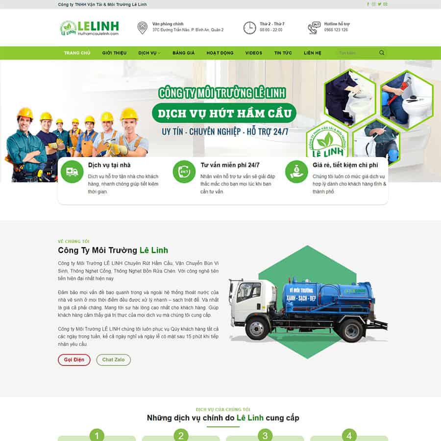Mẫu Website Dịch Vụ Hút Bể Phốt Vệ Sinh Môi Trường - Cài Đặt Sẵn