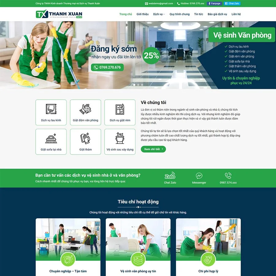 Mẫu Website Dịch Vụ Vệ Sinh 04 - Cài Đặt Sẵn