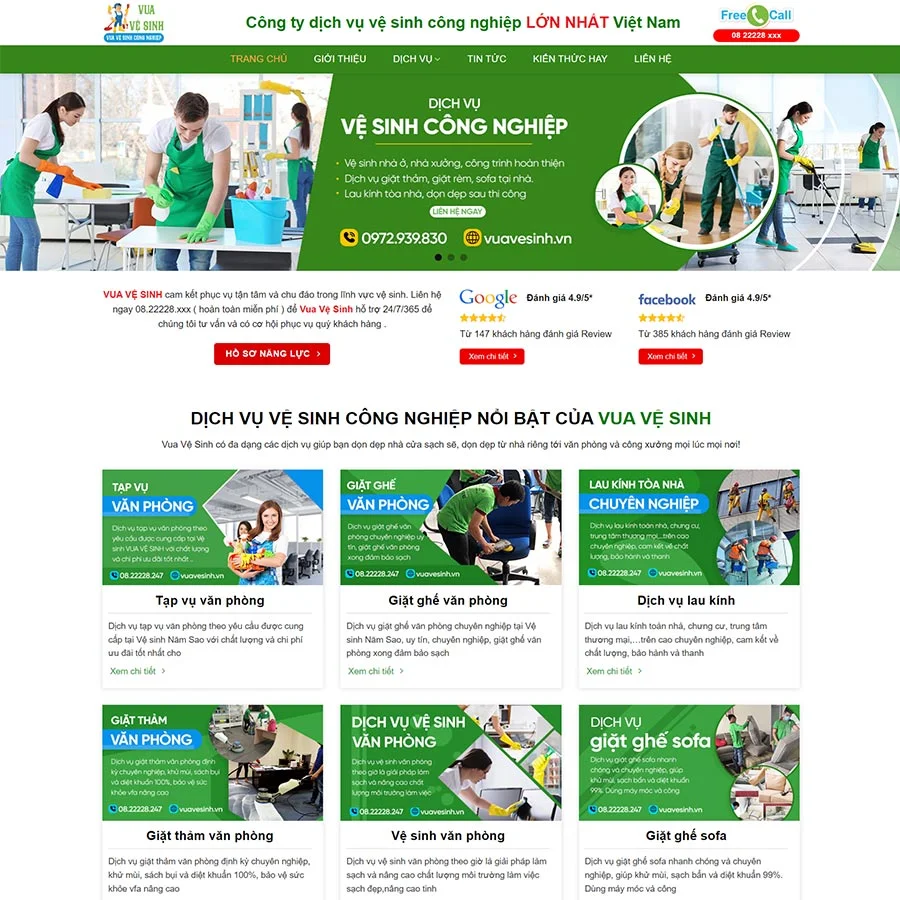 Mẫu Website Dịch Vụ Vệ Sinh 05 - Cài Đặt Sẵn